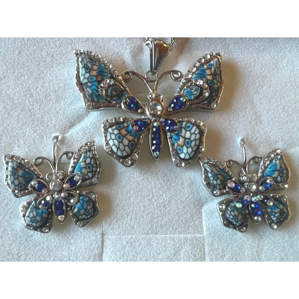 SS Butterfly Necklace Earring Set 22